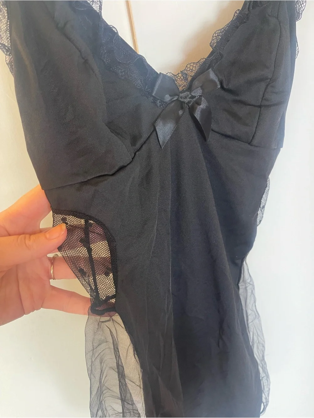 Sheer Black Lace-Trim Chemise Slip - Women's Intimates